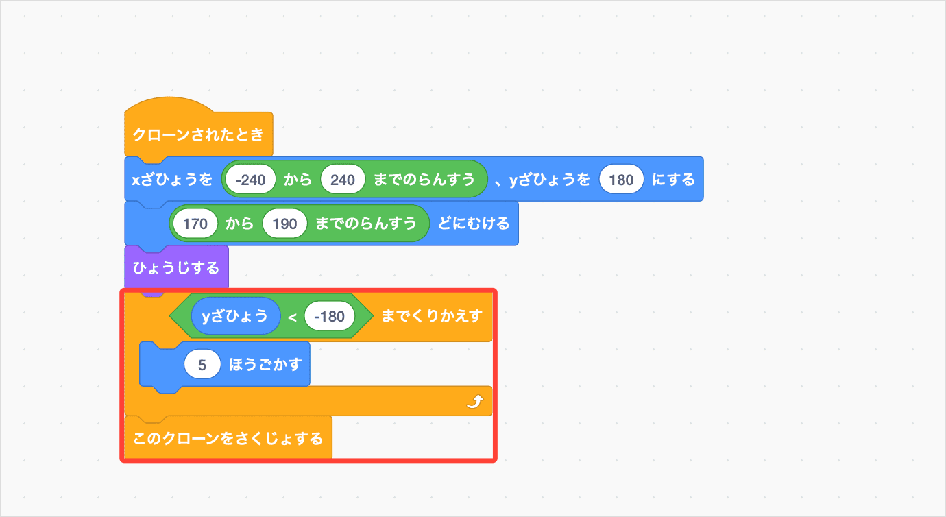 クローンをしたへうごかしてさくじょする