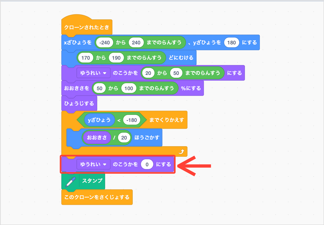 ゆうれいのこうかを0にしてからスタンプする