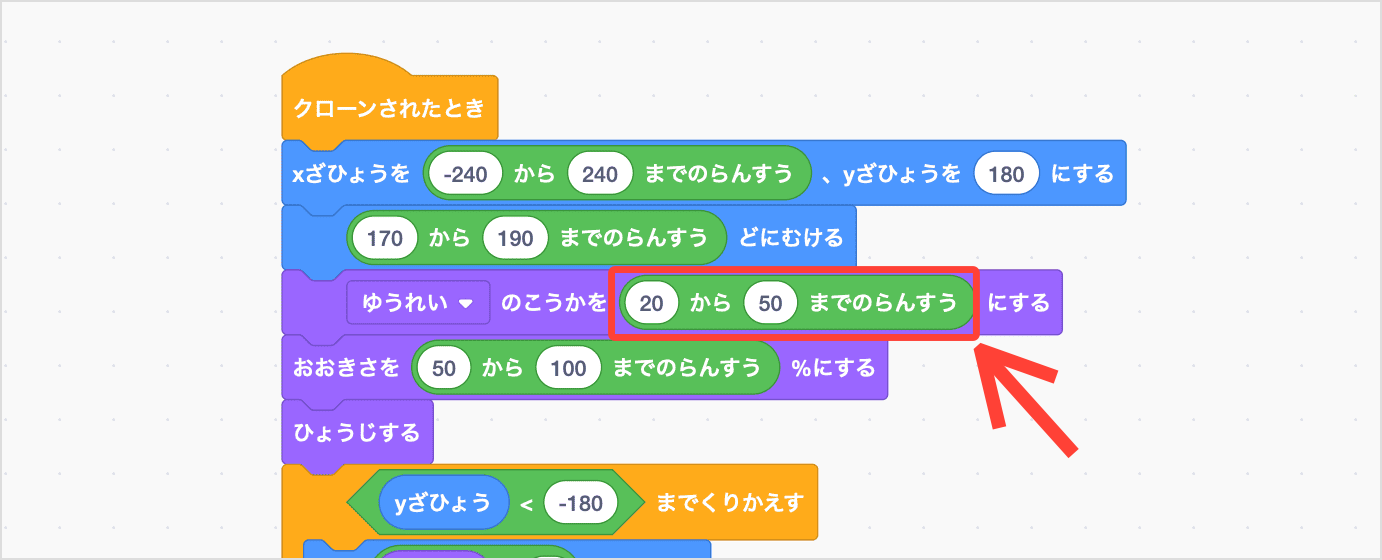 16 ゆうれいのこうかで、ふってくるゆきのとうめいどをしていする